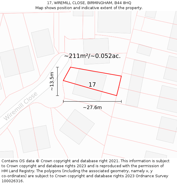 17, WIREMILL CLOSE, BIRMINGHAM, B44 8HQ: Plot and title map