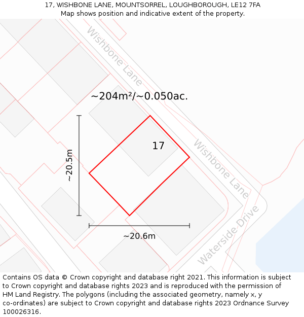 17, WISHBONE LANE, MOUNTSORREL, LOUGHBOROUGH, LE12 7FA: Plot and title map
