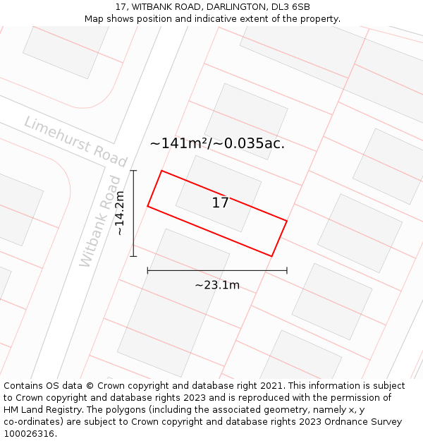 17, WITBANK ROAD, DARLINGTON, DL3 6SB: Plot and title map