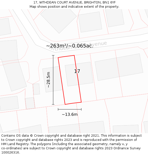 17, WITHDEAN COURT AVENUE, BRIGHTON, BN1 6YF: Plot and title map
