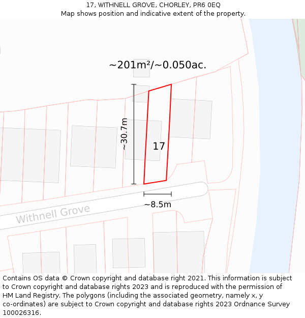 17, WITHNELL GROVE, CHORLEY, PR6 0EQ: Plot and title map