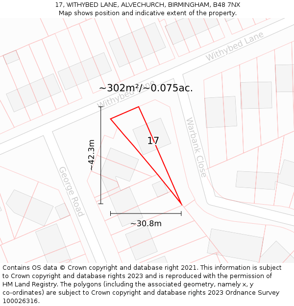 17, WITHYBED LANE, ALVECHURCH, BIRMINGHAM, B48 7NX: Plot and title map