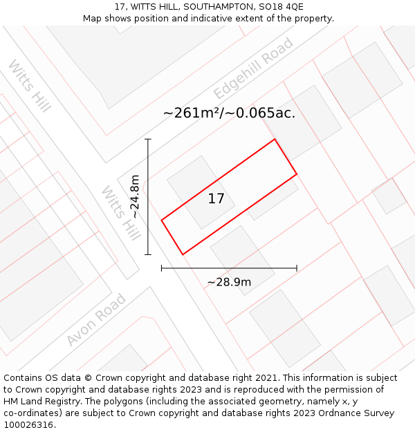 17, WITTS HILL, SOUTHAMPTON, SO18 4QE: Plot and title map