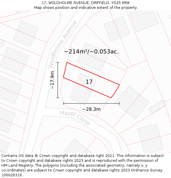 17, WOLDHOLME AVENUE, DRIFFIELD, YO25 6RW: Plot and title map