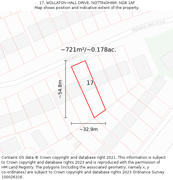 17, WOLLATON HALL DRIVE, NOTTINGHAM, NG8 1AF: Plot and title map