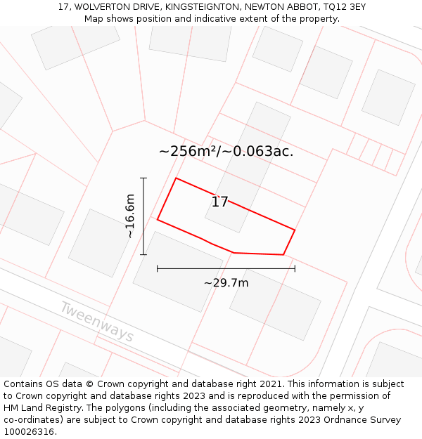 17, WOLVERTON DRIVE, KINGSTEIGNTON, NEWTON ABBOT, TQ12 3EY: Plot and title map