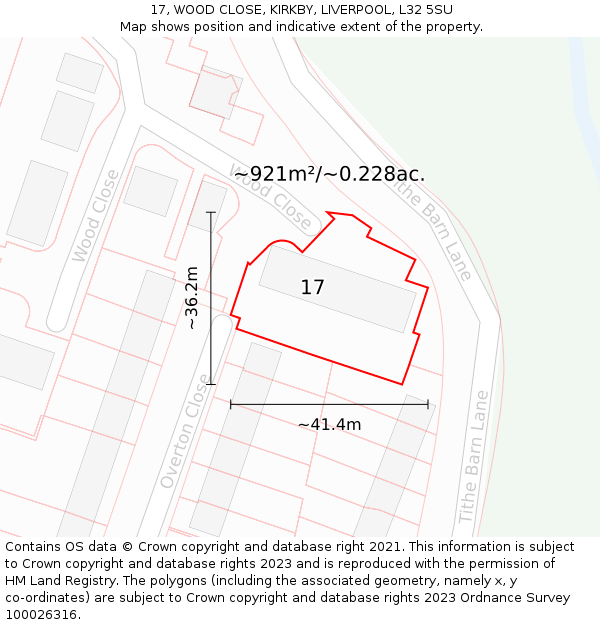 17, WOOD CLOSE, KIRKBY, LIVERPOOL, L32 5SU: Plot and title map