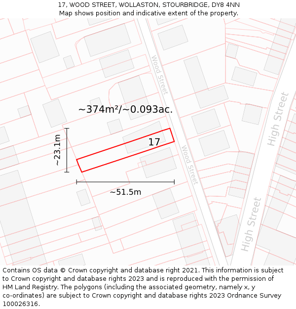 17, WOOD STREET, WOLLASTON, STOURBRIDGE, DY8 4NN: Plot and title map