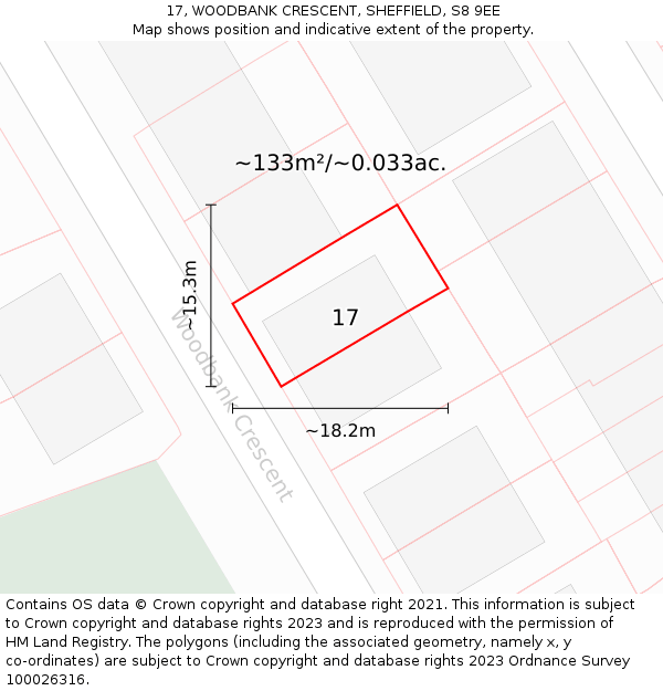 17, WOODBANK CRESCENT, SHEFFIELD, S8 9EE: Plot and title map
