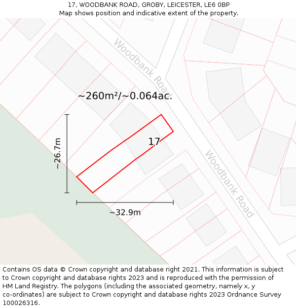 17, WOODBANK ROAD, GROBY, LEICESTER, LE6 0BP: Plot and title map