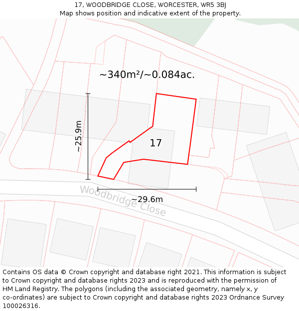 17, WOODBRIDGE CLOSE, WORCESTER, WR5 3BJ: Plot and title map