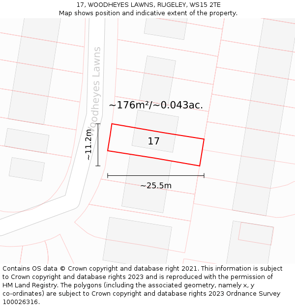 17, WOODHEYES LAWNS, RUGELEY, WS15 2TE: Plot and title map