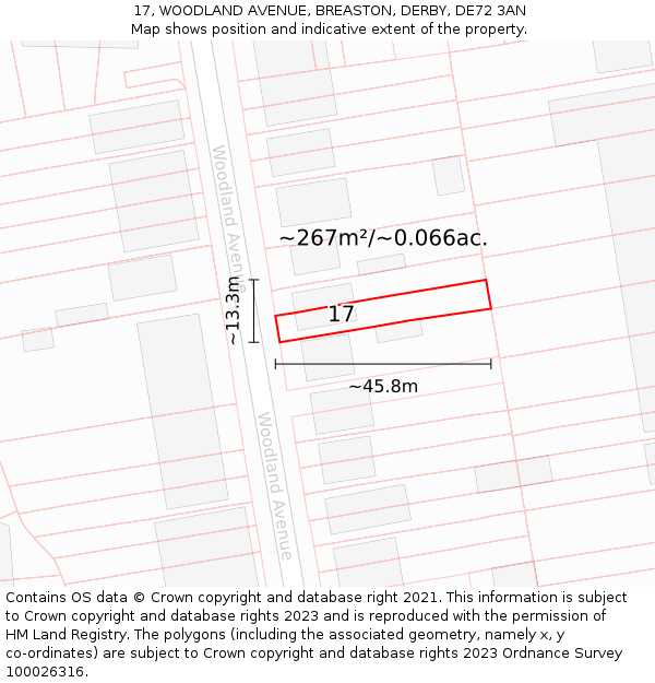 17, WOODLAND AVENUE, BREASTON, DERBY, DE72 3AN: Plot and title map