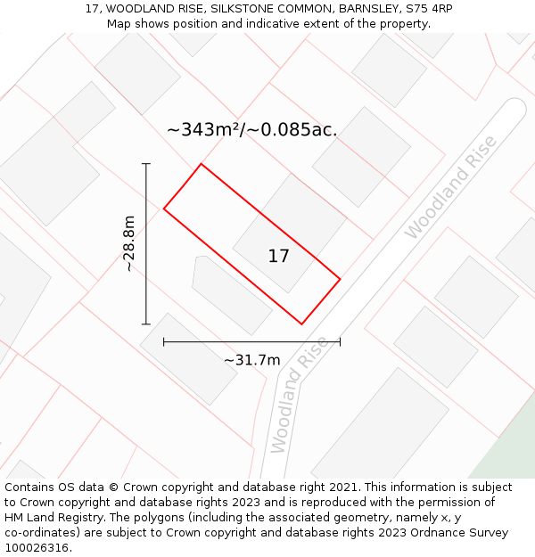 17, WOODLAND RISE, SILKSTONE COMMON, BARNSLEY, S75 4RP: Plot and title map