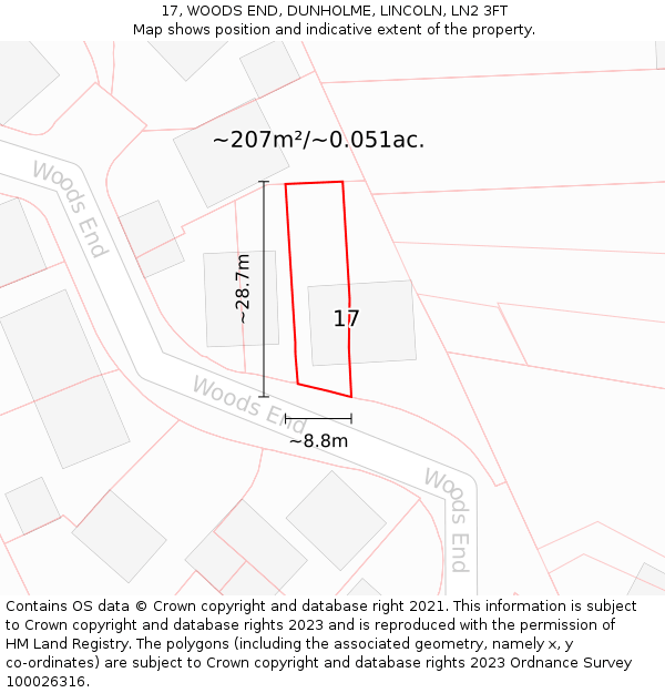 17, WOODS END, DUNHOLME, LINCOLN, LN2 3FT: Plot and title map