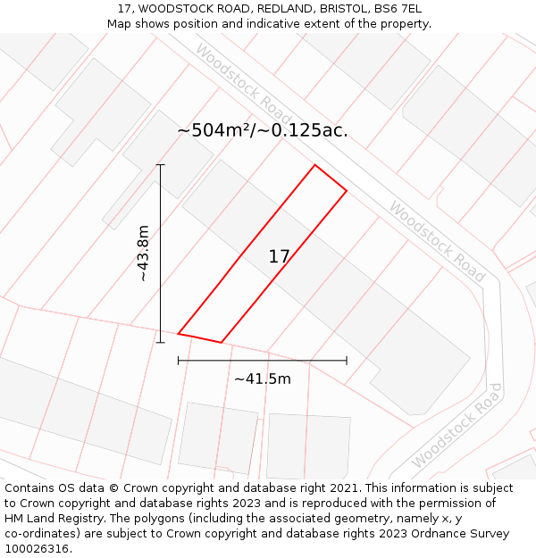 17, WOODSTOCK ROAD, REDLAND, BRISTOL, BS6 7EL: Plot and title map