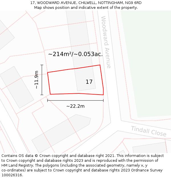 17, WOODWARD AVENUE, CHILWELL, NOTTINGHAM, NG9 6RD: Plot and title map