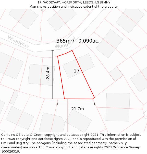 17, WOODWAY, HORSFORTH, LEEDS, LS18 4HY: Plot and title map