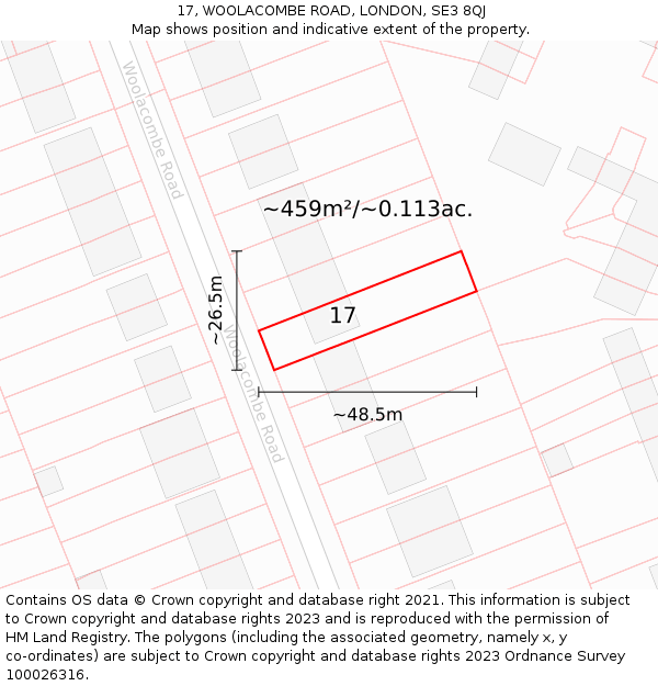 17, WOOLACOMBE ROAD, LONDON, SE3 8QJ: Plot and title map