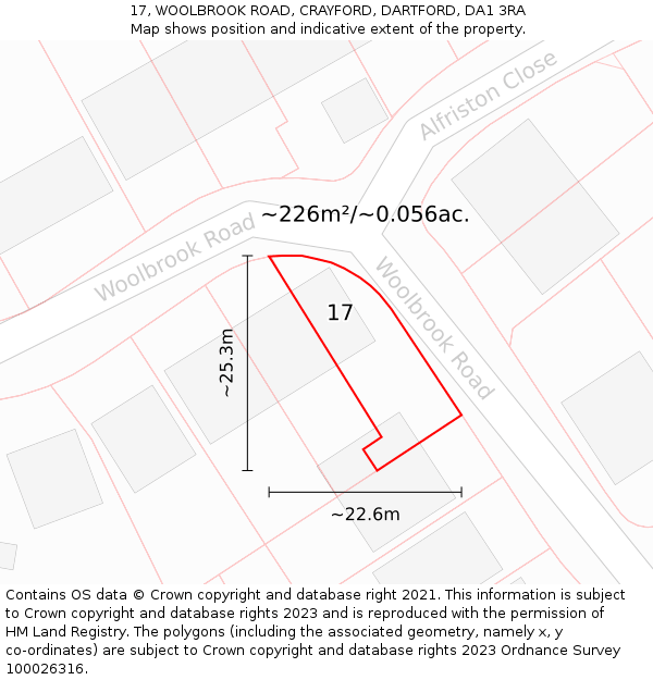 17, WOOLBROOK ROAD, CRAYFORD, DARTFORD, DA1 3RA: Plot and title map