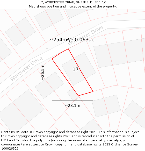 17, WORCESTER DRIVE, SHEFFIELD, S10 4JG: Plot and title map