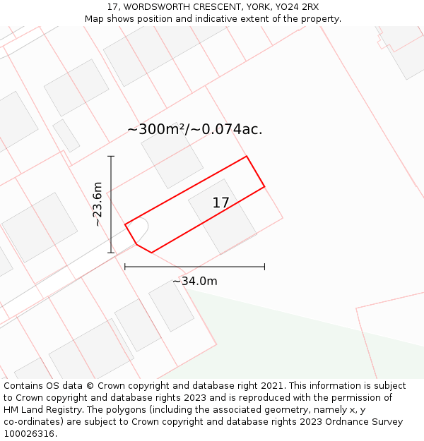 17, WORDSWORTH CRESCENT, YORK, YO24 2RX: Plot and title map