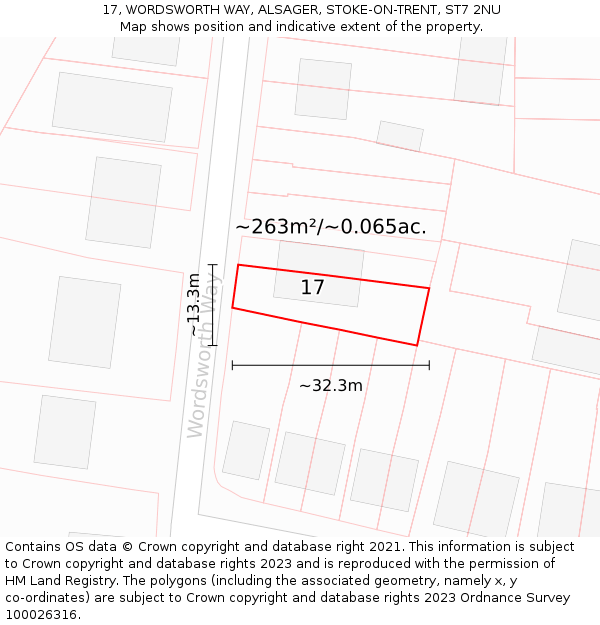 17, WORDSWORTH WAY, ALSAGER, STOKE-ON-TRENT, ST7 2NU: Plot and title map