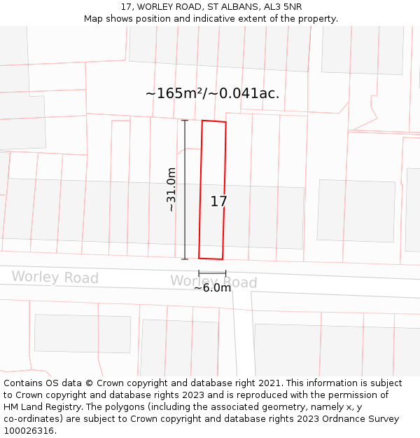 17, WORLEY ROAD, ST ALBANS, AL3 5NR: Plot and title map