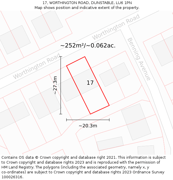 17, WORTHINGTON ROAD, DUNSTABLE, LU6 1PN: Plot and title map