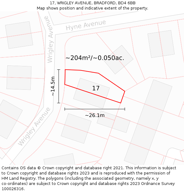 17, WRIGLEY AVENUE, BRADFORD, BD4 6BB: Plot and title map