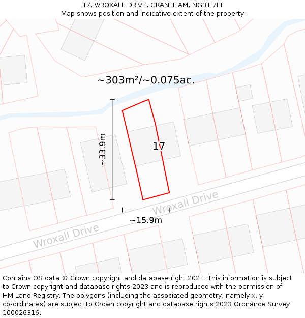 17, WROXALL DRIVE, GRANTHAM, NG31 7EF: Plot and title map