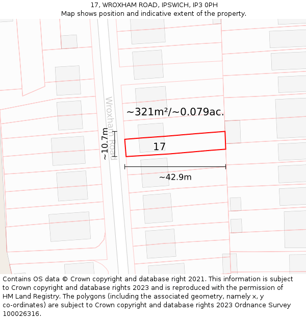 17, WROXHAM ROAD, IPSWICH, IP3 0PH: Plot and title map