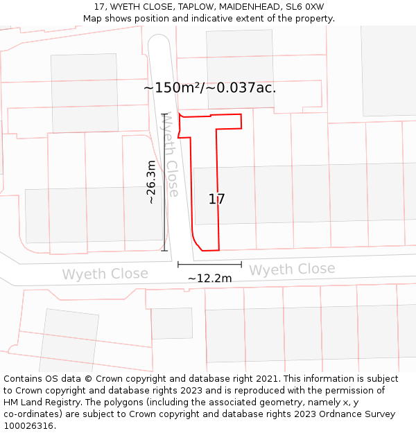 17, WYETH CLOSE, TAPLOW, MAIDENHEAD, SL6 0XW: Plot and title map