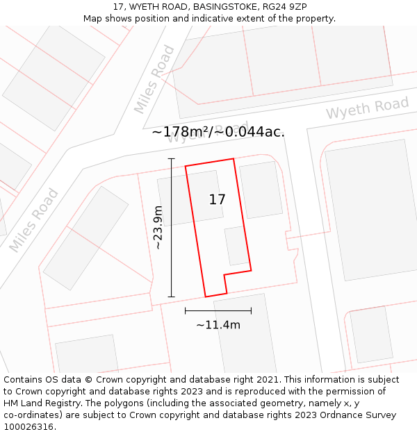 17, WYETH ROAD, BASINGSTOKE, RG24 9ZP: Plot and title map