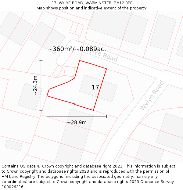 17, WYLYE ROAD, WARMINSTER, BA12 9PE: Plot and title map