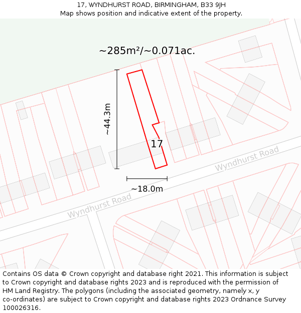 17, WYNDHURST ROAD, BIRMINGHAM, B33 9JH: Plot and title map