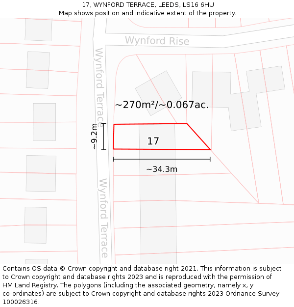 17, WYNFORD TERRACE, LEEDS, LS16 6HU: Plot and title map