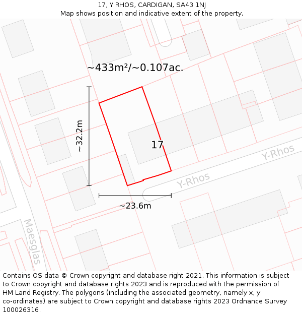 17, Y RHOS, CARDIGAN, SA43 1NJ: Plot and title map