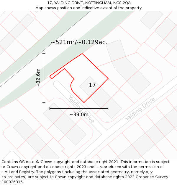 17, YALDING DRIVE, NOTTINGHAM, NG8 2QA: Plot and title map