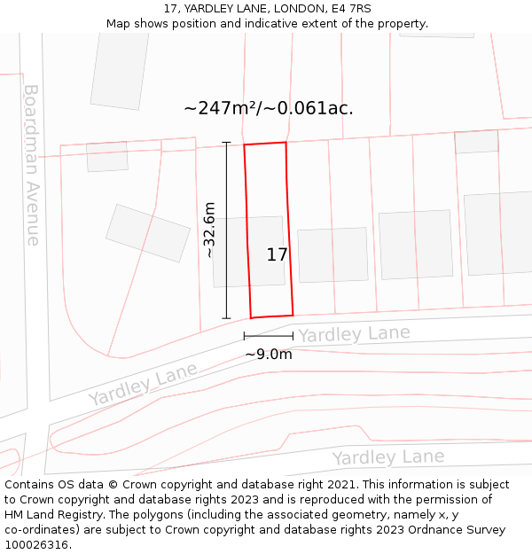 17, YARDLEY LANE, LONDON, E4 7RS: Plot and title map