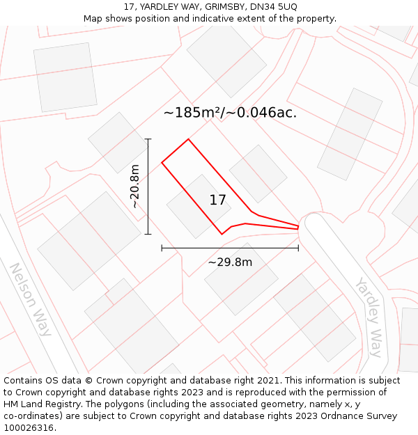 17, YARDLEY WAY, GRIMSBY, DN34 5UQ: Plot and title map