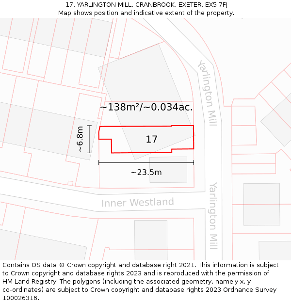 17, YARLINGTON MILL, CRANBROOK, EXETER, EX5 7FJ: Plot and title map