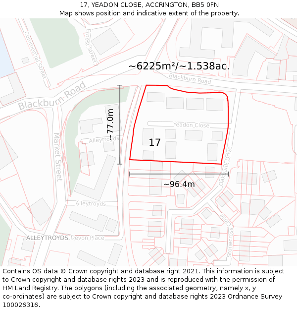 17, YEADON CLOSE, ACCRINGTON, BB5 0FN: Plot and title map