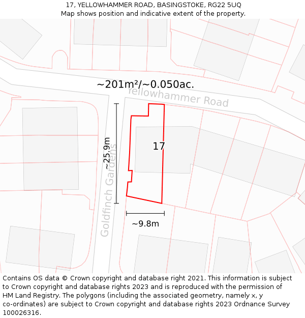 17, YELLOWHAMMER ROAD, BASINGSTOKE, RG22 5UQ: Plot and title map