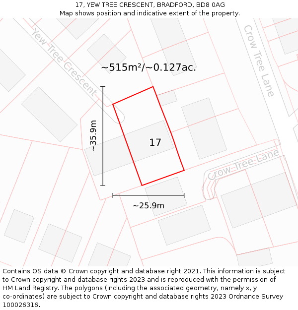 17, YEW TREE CRESCENT, BRADFORD, BD8 0AG: Plot and title map