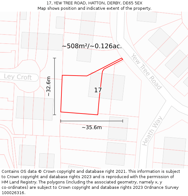 17, YEW TREE ROAD, HATTON, DERBY, DE65 5EX: Plot and title map