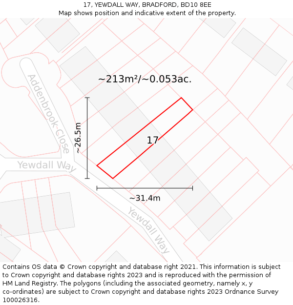 17, YEWDALL WAY, BRADFORD, BD10 8EE: Plot and title map