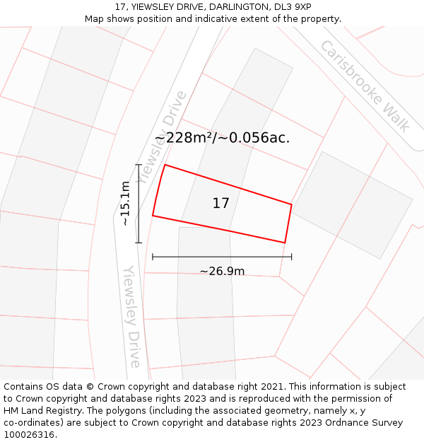17, YIEWSLEY DRIVE, DARLINGTON, DL3 9XP: Plot and title map