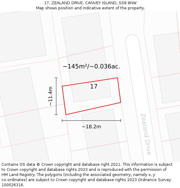 17, ZEALAND DRIVE, CANVEY ISLAND, SS8 8NW: Plot and title map