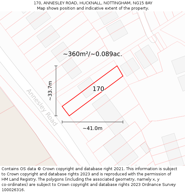 170, ANNESLEY ROAD, HUCKNALL, NOTTINGHAM, NG15 8AY: Plot and title map